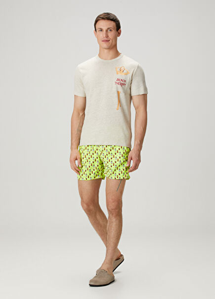 Sarı Beli Kordonlu Figür Desenli Mayo