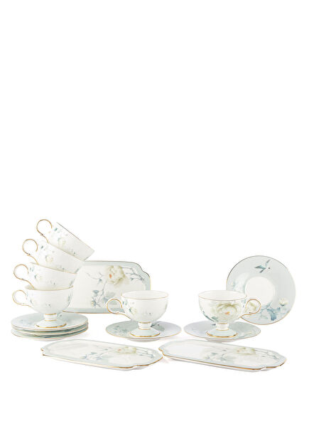 Vol De Fleurs Porselen 15 Parça 6 Kişilik Kahve Fincanı Seti