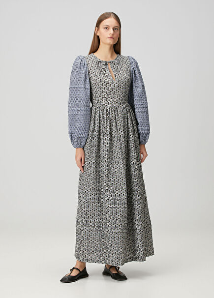 Sorley Çok Renkli Midi Organik Pamuk Elbise