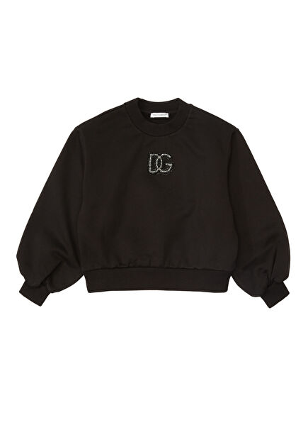 Black Rhinestone Logo Girls' Sweatshirt