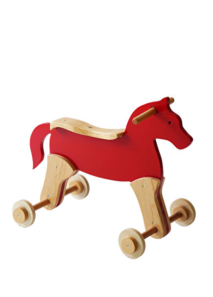 Red Moving Wheeled Horse Wooden Toy