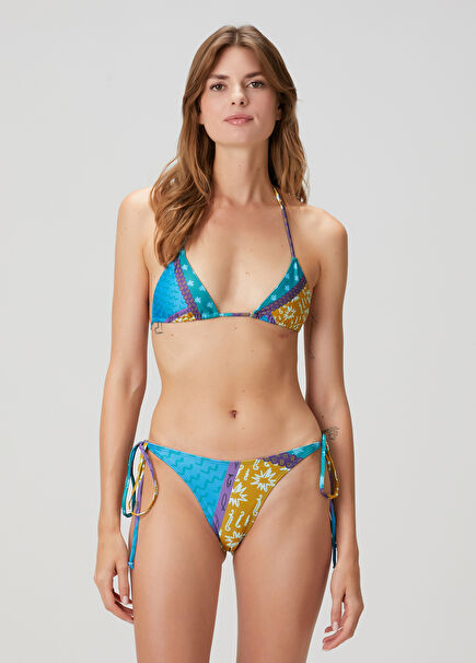 Mavi Desenli Üçgen Bikini Üstü