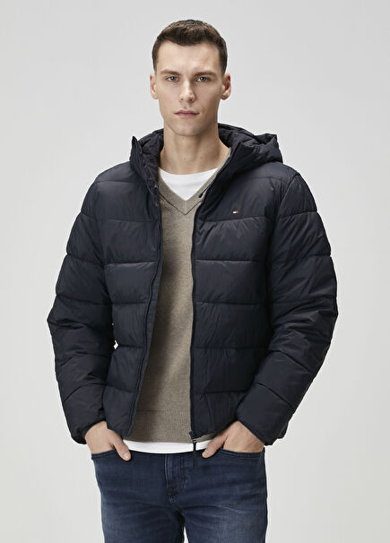 Mavi Kapüşonlu Puffer Mont