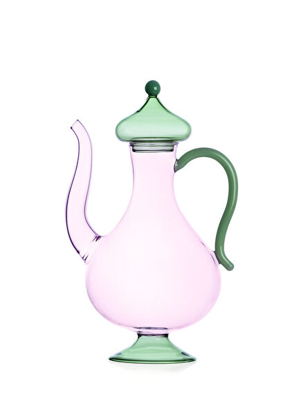 Sogni D'oriente Collection Pink Glass Teapot with Green Lid