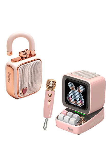 Ditoo-5M Pink Karaoke Bluetooth Speaker with Microphone and LoveLock Gift Set with Voice Recording