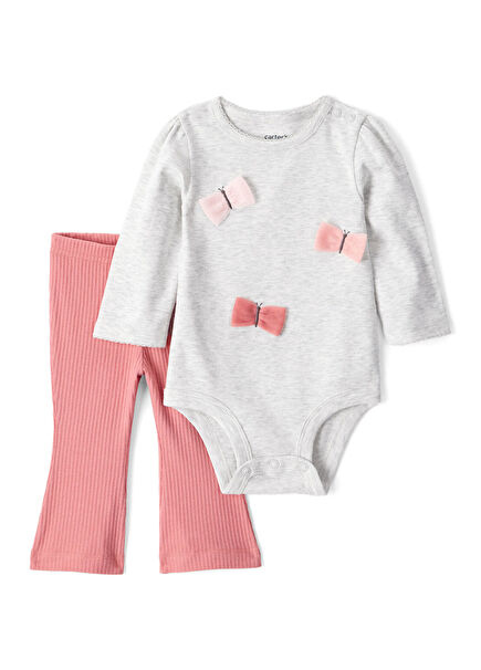 Grey Long Sleeve Body and Pink Pants Baby Girl Set of 2