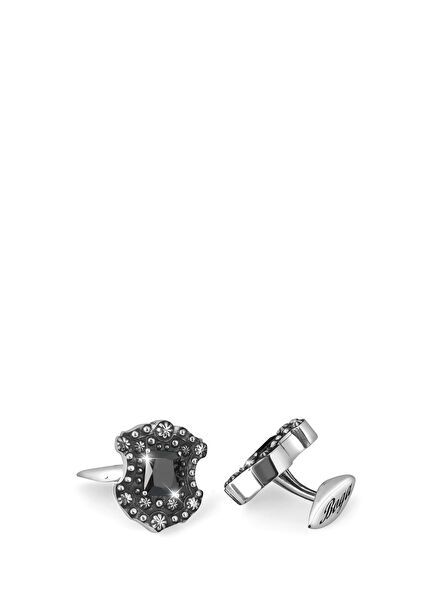 Floral Shield Octagon Zircon Silver Cufflinks
