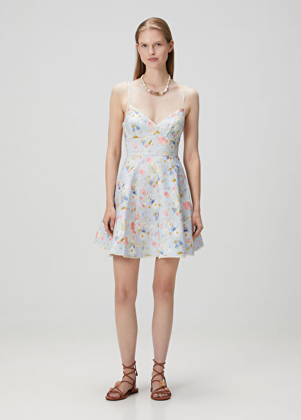 Lucky Picnic Blue Floral Mini Linen Dress