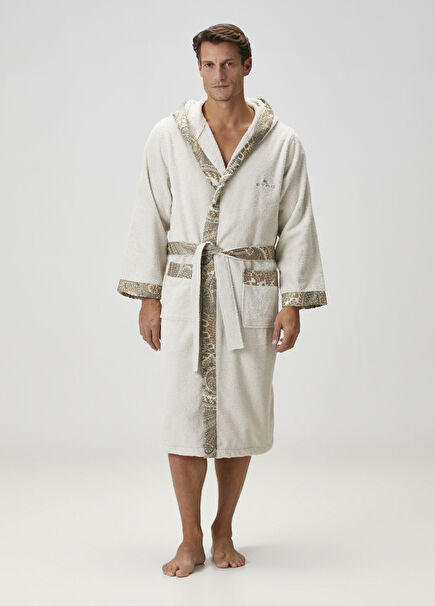Giano Beige Embroidered Logo Bathrobe