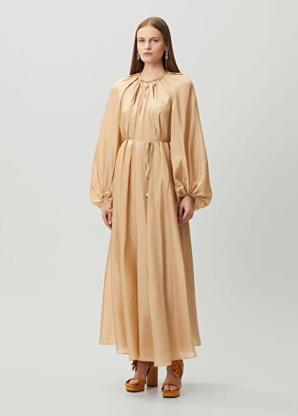 Mahon Champagne Maxi Silk Evening Dress