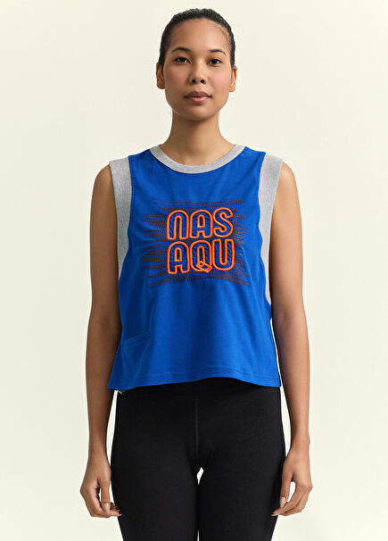 Cobalt Mavi Sırt Dekolteli Aktif Top T-shirt