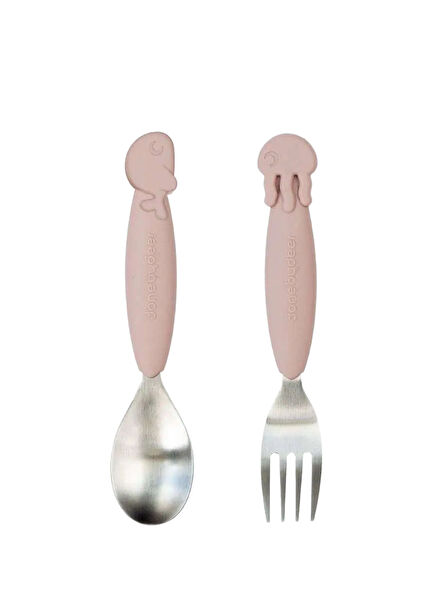 Sea Friends Pink Steel Kids Fork and Spoon Set