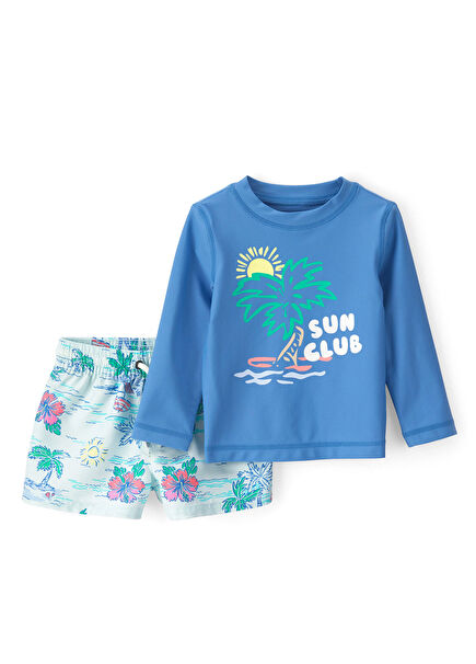 Printed Blue Sunscreen Baby Boy 2-Piece Swimsuit Set