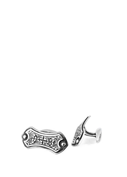 Engraved Arc/Sh Blt Silver Cufflink