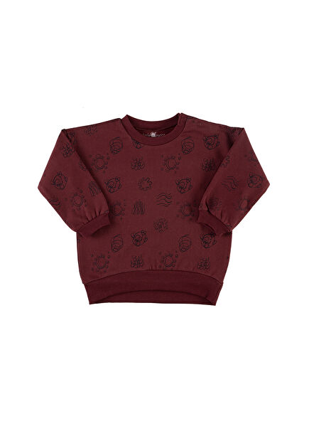 Grow Bordo Yuvarlak Yaka Unisex Çocuk Sweatshirt