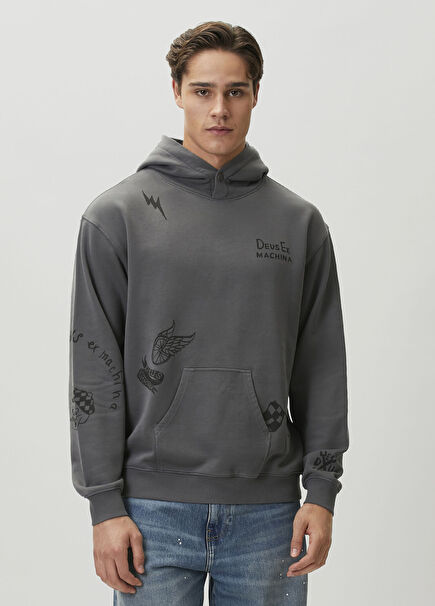 Doodle Koyu Gri Kapüşonlu Sweatshirt