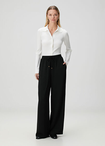 Siyah Krep Pijama Pantolon