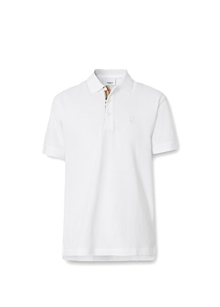 Eddie Monogram Motif Beyaz Polo Yaka Kısa Kollu Erkek T-shirt