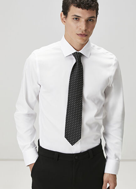 Slim Fit Beyaz Armürlü Non-iron Gömlek