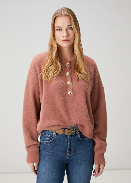 Salmon Gold Buttoned Sweater