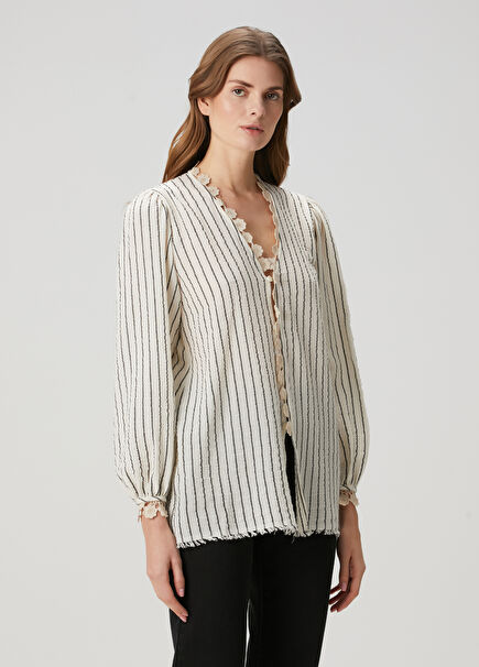 Neva Cream Striped Blouse