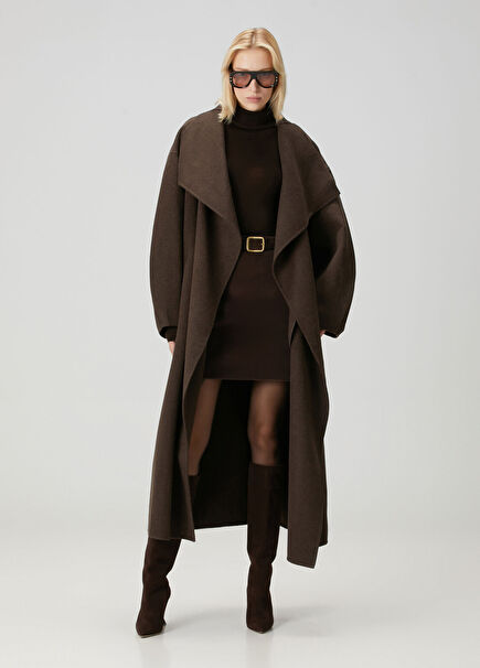 Koyu Kahverengi Yün Palto
