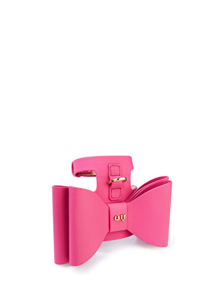 Metapink Bow Pink Leather Dog Chest Collar