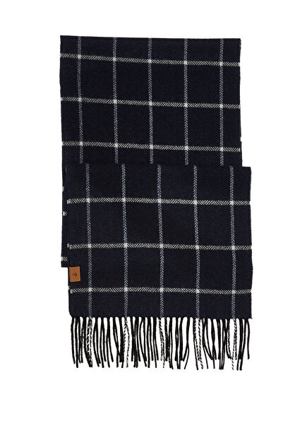 Lacivert Erkek Yün Kaşmir Karışımlı Atkı