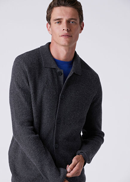 Anthracite Cashmere Blend Knit Cardigan