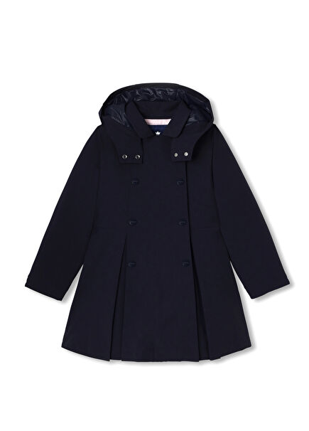Navy Blue Waterproof Hooded Girls Raincoat