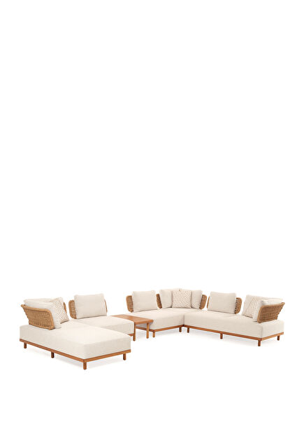 Avend Ekru Iroko Sehpalı U Bahçe Köşe Kanepesi