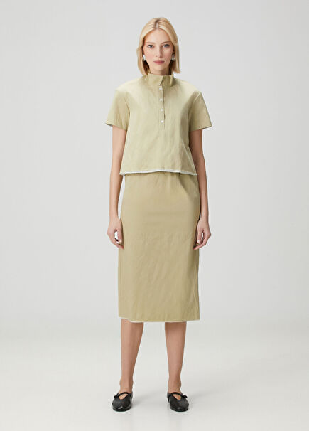 Crayon Beige Midi Skirt