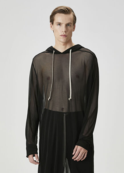 Black Hooded Transparent Sweater