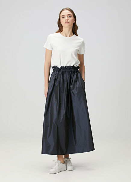 Dark Blue Midi Taffeta Skirt