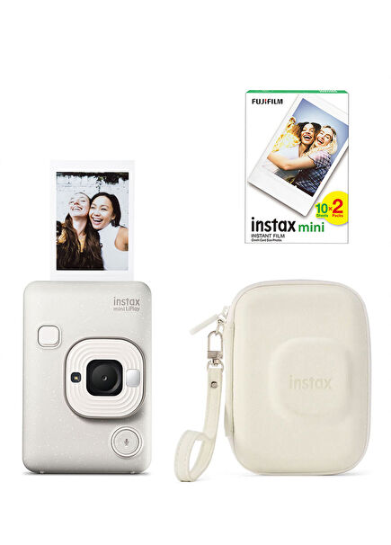 Instax Mini LiPlay Misty Beyaz Şipşak Fotoğraf Makinesi 20'li Film ve Çanta Hediye Seti
