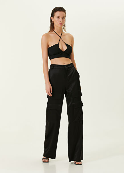 Black Cargo Satin Trousers