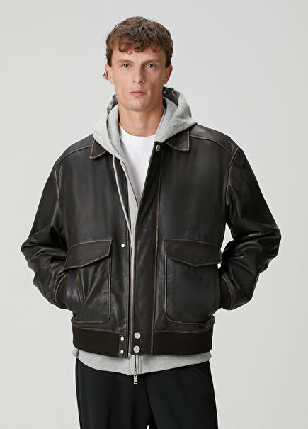 x Edis Brown Leather Coat