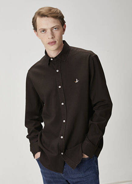 Comfort Fit Brown Textured Shirt
