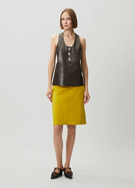 Yellow Midi Leather Skirt