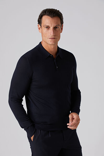 Navy Blue Polo Wool Sweater