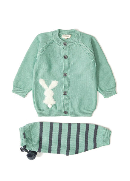 Green Organic Cotton Rabbit Pattern Knitted Two-Piece Set