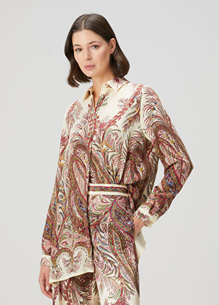 Krem Şal Desenli Gömlek