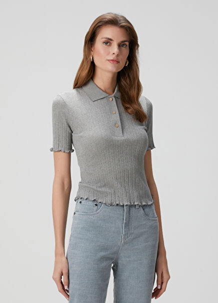 Grey Rib Polo Sweater