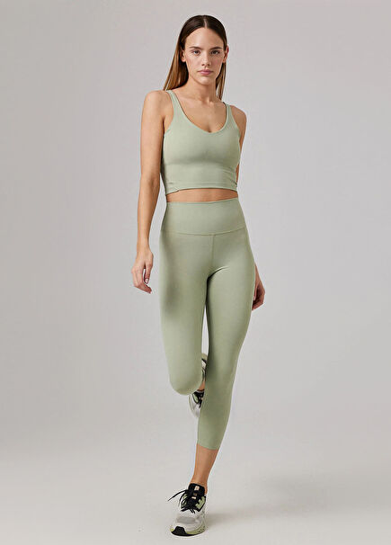 Liz Glossy Desert Green Strappy Women's Sports Crop Body