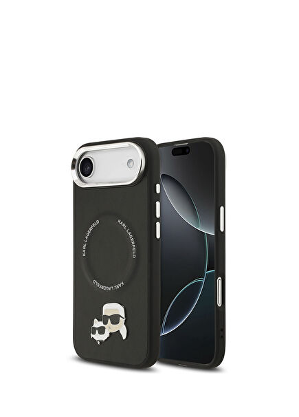 iPhone 17 Air Magsafe Uyumlu K&C PU Metal Detaylı Siyah Deri Telefon Kılıfı