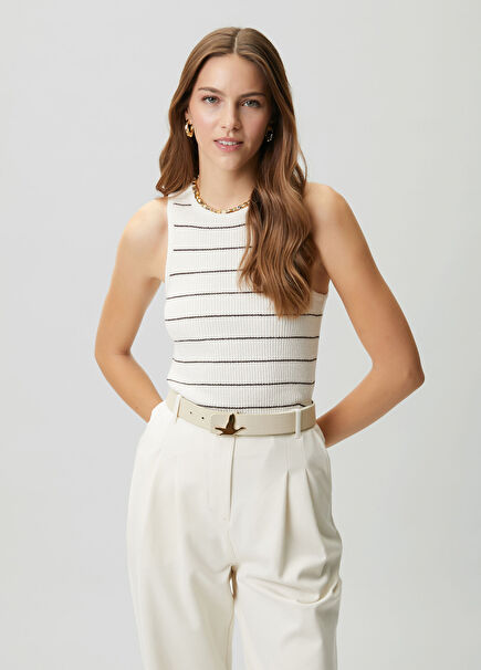 Off white and white striped knitwear tank top