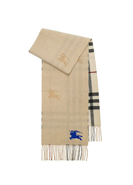 Reversible Check Cream Color Cashmere Women's Scarf