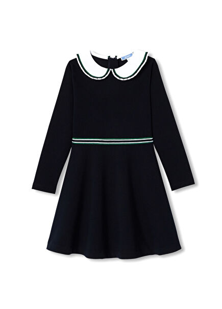 Lacivert Peter Pan Yaka Milano Örgü Kız Çocuk Elbise