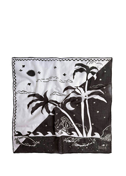 Bandana Siyah Beyaz Desenli Pamuklu Kadın Fular