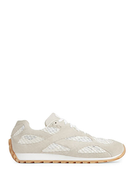 Ecru Mesh Garnished Women's Sneakers